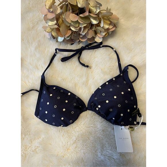Ted Baker Dahleya Navy Polka-Dot Triangle Bikini Top Size 3 (US Size 8) NWT - Picture 4 of 9